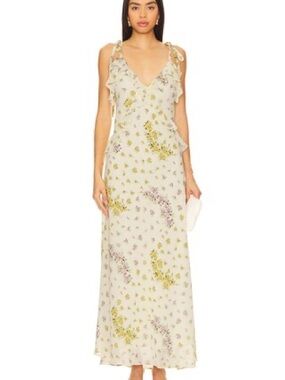 Steve Madden Cream Floral V-Neck Maxi Dress with Tie Straps